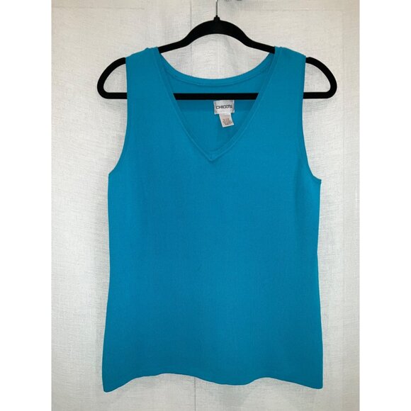 Chico's V-neck Tank top Cool Crepe SL Knit Turquoise Blue size 1 Medium - Picture 1 of 5